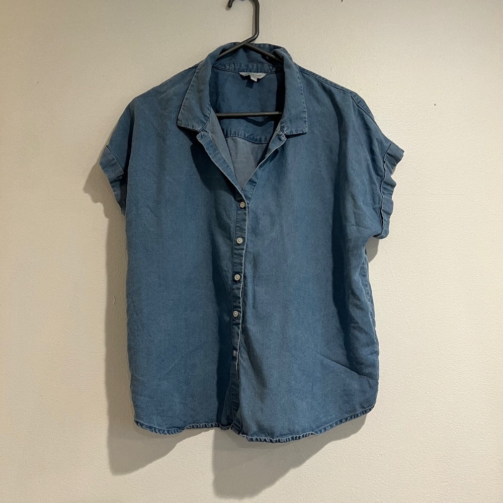 short sleeve button up blue summer shirt